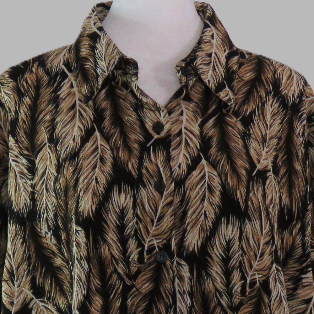 Bon Worth Women's Feather Print Long Sleeve Button Up Blouse Size PXL (C889)